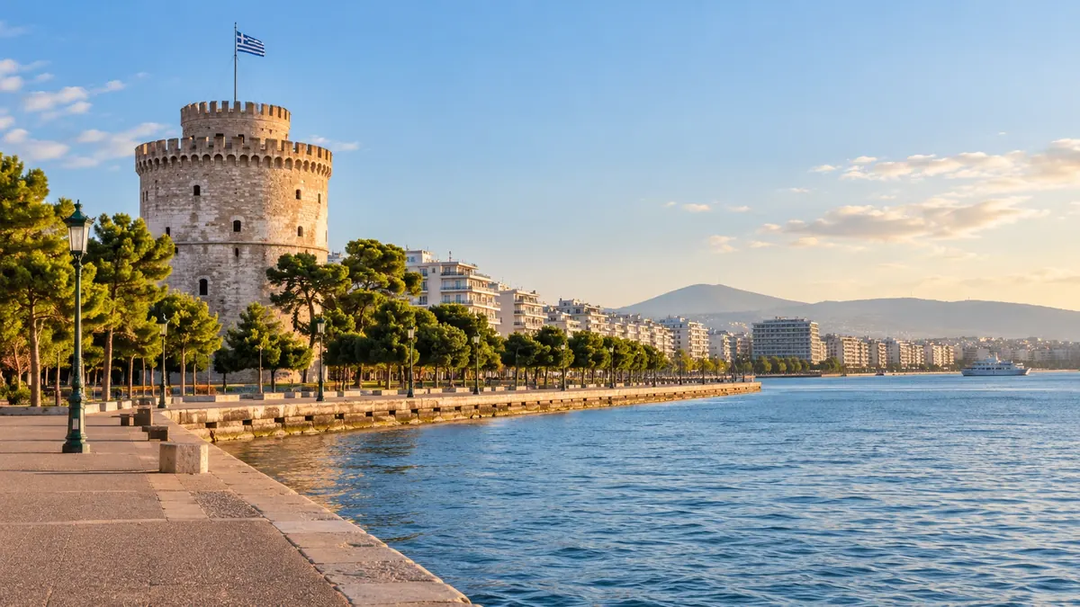 The Thessaloniki waterfront with the White Tower and Thermaic Gulf